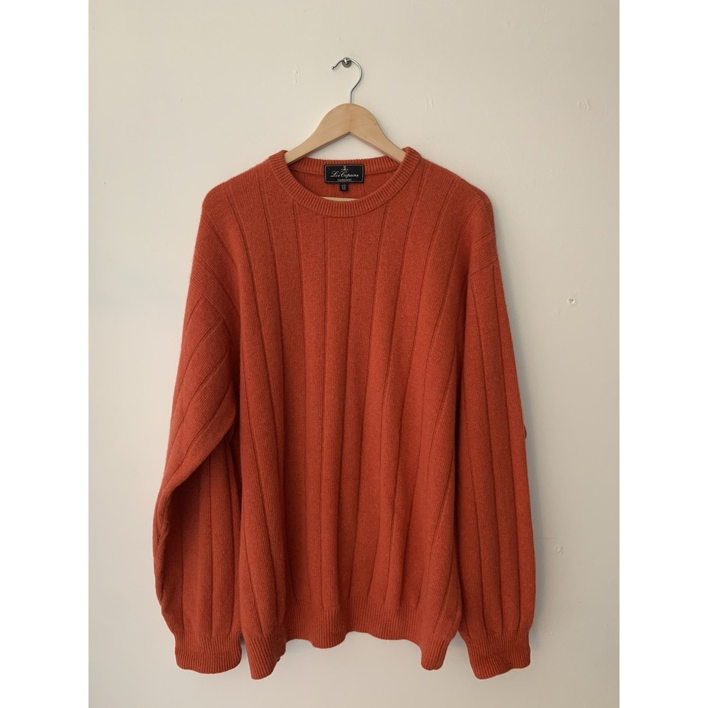 VTG Les Copains 100% Cashmere Men Sweater Orange VII 56 Crew Old Money Quiet Lux